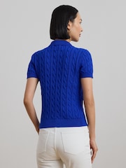 Lauren Ralph Lauren Natrissa Embroidered Logo Cable Knit 100% Cotton Polo Shirt - Image 3 of 8