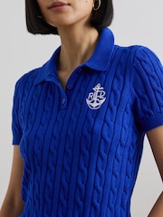 Lauren Ralph Lauren Natrissa Embroidered Logo Cable Knit 100% Cotton Polo Shirt - Image 4 of 8