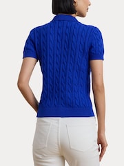 Lauren Ralph Lauren Natrissa Embroidered Logo Cable Knit 100% Cotton Polo Shirt - Image 5 of 8