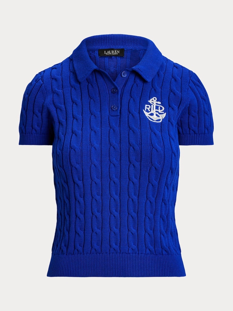 Lauren Ralph Lauren Natrissa Embroidered Logo Cable Knit 100% Cotton Polo Shirt - Image 8 of 8