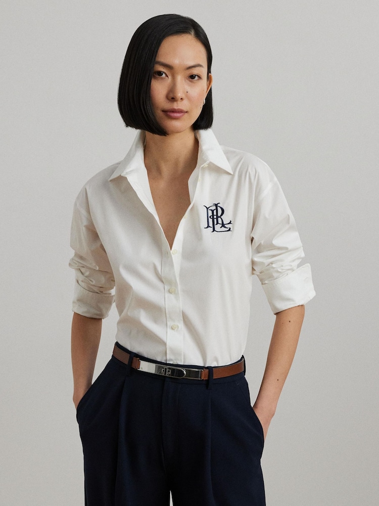 Lauren Ralph Lauren Kotta Large Logo Button Relaxed Fit Shirt - Image 1 of 6