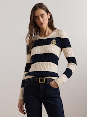 Lauren Ralph Lauren Montiva Stripe Cable Knit 100% Cotton Jumper - Image 1 of 9