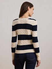 Lauren Ralph Lauren Montiva Stripe Cable Knit 100% Cotton Jumper - Image 3 of 9
