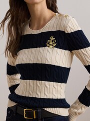Lauren Ralph Lauren Montiva Stripe Cable Knit 100% Cotton Jumper - Image 4 of 9