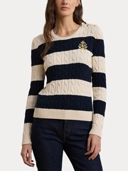 Lauren Ralph Lauren Montiva Stripe Cable Knit 100% Cotton Jumper - Image 6 of 9
