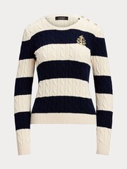 Lauren Ralph Lauren Montiva Stripe Cable Knit 100% Cotton Jumper - Image 9 of 9