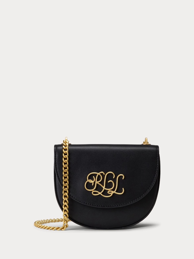 Lauren Ralph Lauren Embellished Logo Flap Crossbody Leather Saddle Bag - Image 1 of 7