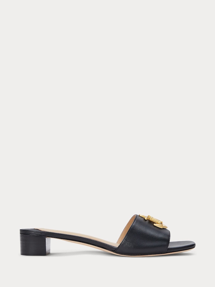 Lauren Ralph Lauren Fay Logo Nappa Leather Heel Slider Sandals - Image 2 of 4