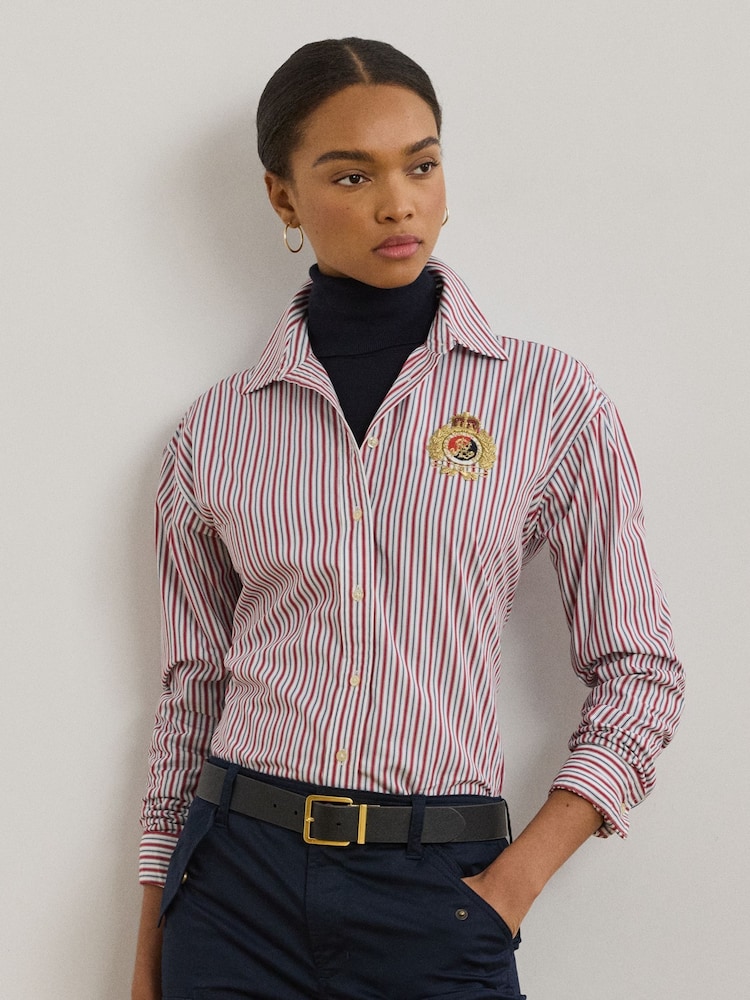 Lauren Ralph Lauren Kotta Striped Relaxed Fit Embroidered Logo Shirt - Image 1 of 8
