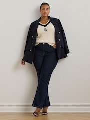 Lauren Ralph Lauren Curve Meren V-Neck Cricket Logo Cable Knit 100% Cotton Jumper - Image 3 of 7