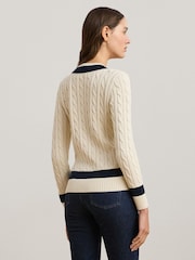 Lauren Ralph Lauren Curve Meren V-Neck Cricket Logo Cable Knit 100% Cotton Jumper - Image 5 of 5