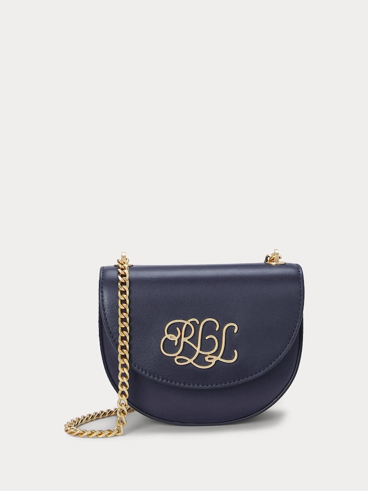 Lauren Ralph Lauren Embellished Logo Flap Crossbody Leather Saddle Bag - Image 1 of 6