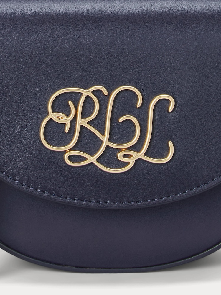 Lauren Ralph Lauren Embellished Logo Flap Crossbody Leather Saddle Bag - Image 6 of 6