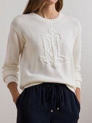 Lauren Ralph Lauren Riednee Tonal Anchor-Logo Knit Jumper - Image 4 of 5