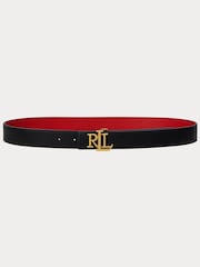 Lauren Ralph Lauren Logo Reversible Pebbled Black Leather Belt - Image 1 of 3