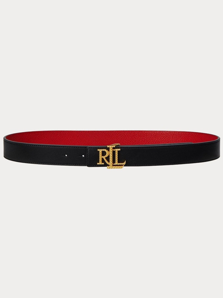 Lauren Ralph Lauren Logo Reversible Pebbled Black Leather Belt - Image 1 of 3