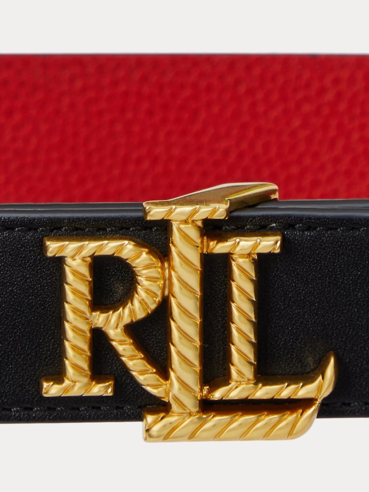 Lauren Ralph Lauren Logo Reversible Pebbled Black Leather Belt - Image 3 of 3