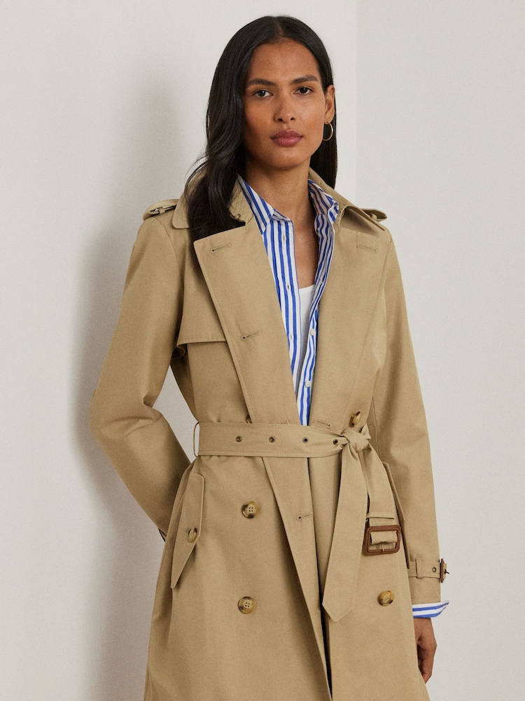 Lauren Ralph Lauren Curve Double-Breasted Cotton-Blend Trench Coat - Image 1 of 9