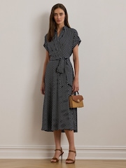 Lauren Ralph Lauren Polka-Dot Belted Crepe Dress - Image 1 of 8