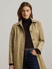 Lauren Ralph Lauren Hooded Cotton-Blend Balmacaan Brown Coat - Image 1 of 9