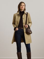 Lauren Ralph Lauren Hooded Cotton-Blend Balmacaan Brown Coat - Image 2 of 9