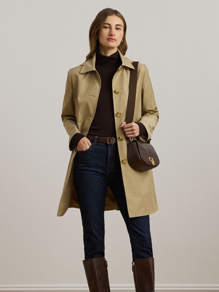 Lauren Ralph Lauren Hooded Cotton-Blend Balmacaan Brown Coat - Image 2 of 9