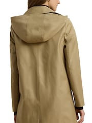 Lauren Ralph Lauren Hooded Cotton-Blend Balmacaan Brown Coat - Image 4 of 9