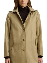 Lauren Ralph Lauren Hooded Cotton-Blend Balmacaan Brown Coat - Image 5 of 9