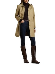 Lauren Ralph Lauren Hooded Cotton-Blend Balmacaan Brown Coat - Image 6 of 9