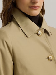 Lauren Ralph Lauren Hooded Cotton-Blend Balmacaan Brown Coat - Image 8 of 9