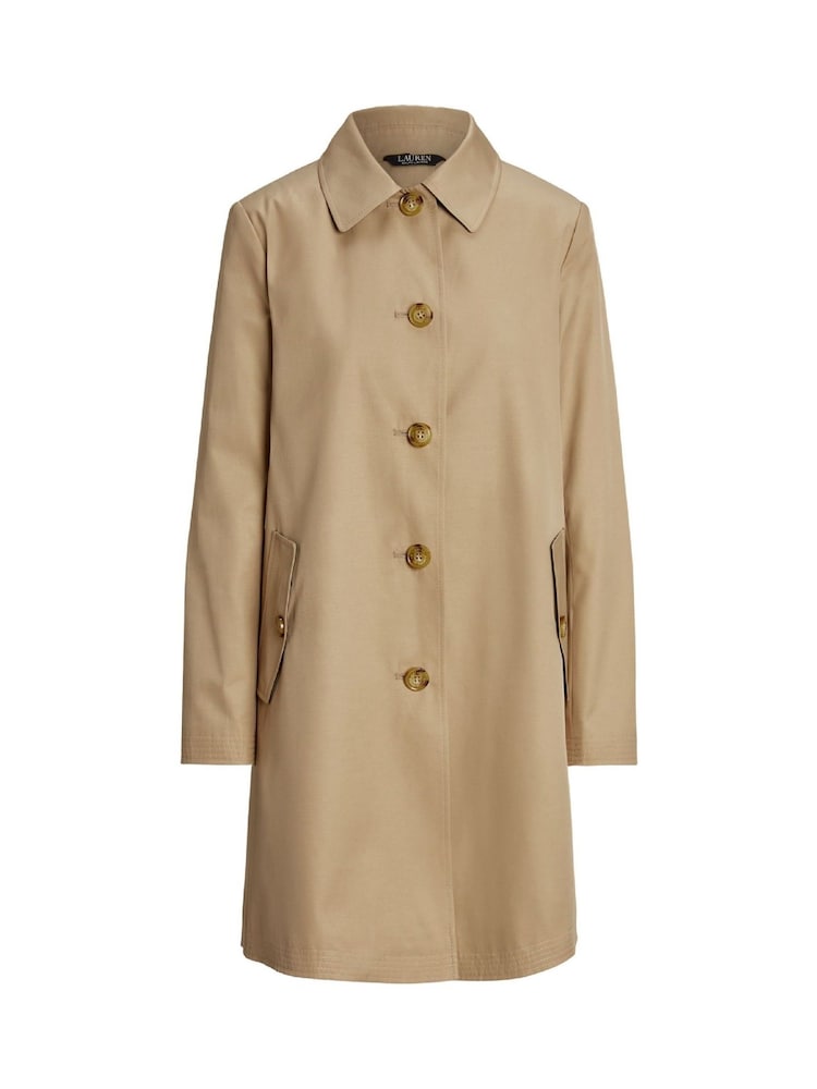 Lauren Ralph Lauren Hooded Cotton-Blend Balmacaan Brown Coat - Image 9 of 9