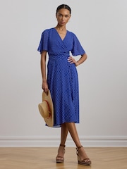 Lauren Ralph Lauren Polka-Dot Belted Crinkle Georgette Dress - Image 1 of 8
