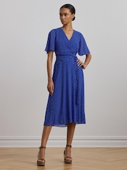 Lauren Ralph Lauren Polka-Dot Belted Crinkle Georgette Dress - Image 5 of 8