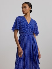 Lauren Ralph Lauren Polka-Dot Belted Crinkle Georgette Dress - Image 6 of 8