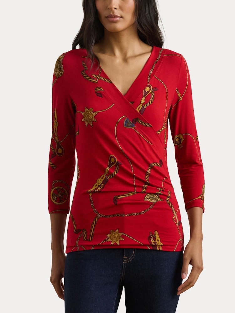 Lauren Ralph Lauren Alayjia V-Neck Jersey Top - Image 4 of 5