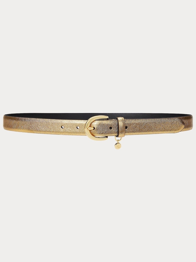 Lauren Ralph Lauren Gold Crosshatch Leather Belt - Image 1 of 2