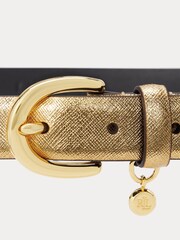 Lauren Ralph Lauren Gold Crosshatch Leather Belt - Image 2 of 2