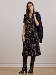 Lauren Ralph Lauren Belt Print Midi V Neck Dress - Image 1 of 8