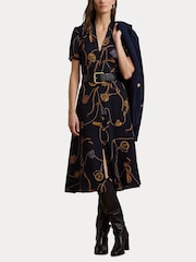 Lauren Ralph Lauren Belt Print Midi V Neck Dress - Image 4 of 8