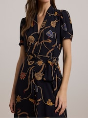 Lauren Ralph Lauren Belt Print Midi V Neck Dress - Image 5 of 8