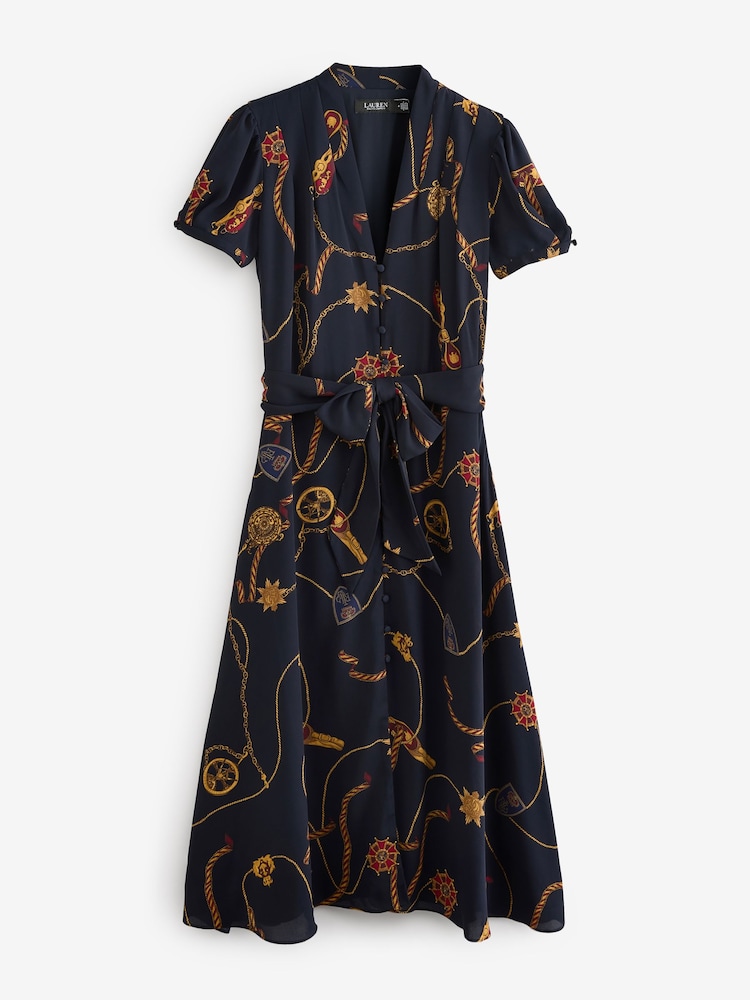 Lauren Ralph Lauren Belt Print Midi V Neck Dress - Image 8 of 8