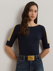 Lauren Ralph Lauren Damira Two Tone Boatneck Stretch Jersey Top - Image 1 of 5