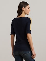Lauren Ralph Lauren Damira Two Tone Boatneck Stretch Jersey Top - Image 2 of 5