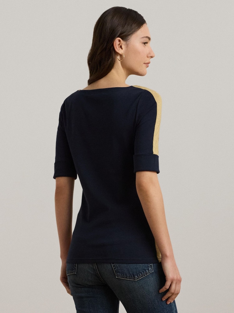 Lauren Ralph Lauren Damira Two Tone Boatneck Stretch Jersey Top - Image 2 of 5