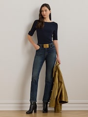 Lauren Ralph Lauren Damira Two Tone Boatneck Stretch Jersey Top - Image 3 of 5