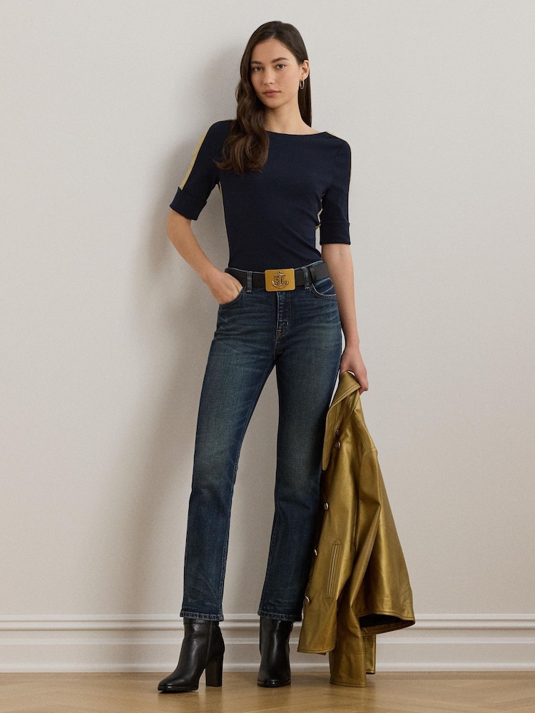 Lauren Ralph Lauren Damira Two Tone Boatneck Stretch Jersey Top - Image 3 of 5