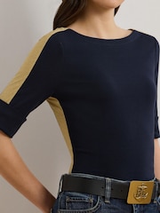 Lauren Ralph Lauren Damira Two Tone Boatneck Stretch Jersey Top - Image 4 of 5
