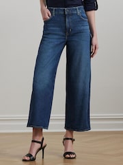 Lauren Ralph Lauren Blue High-Rise Wide-Leg Cropped Denim Jeans - Image 1 of 9