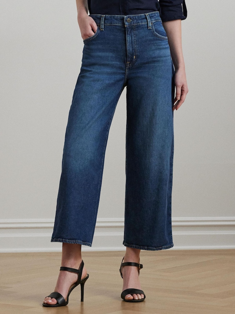 Lauren Ralph Lauren Blue High-Rise Wide-Leg Cropped Denim Jeans - Image 1 of 9