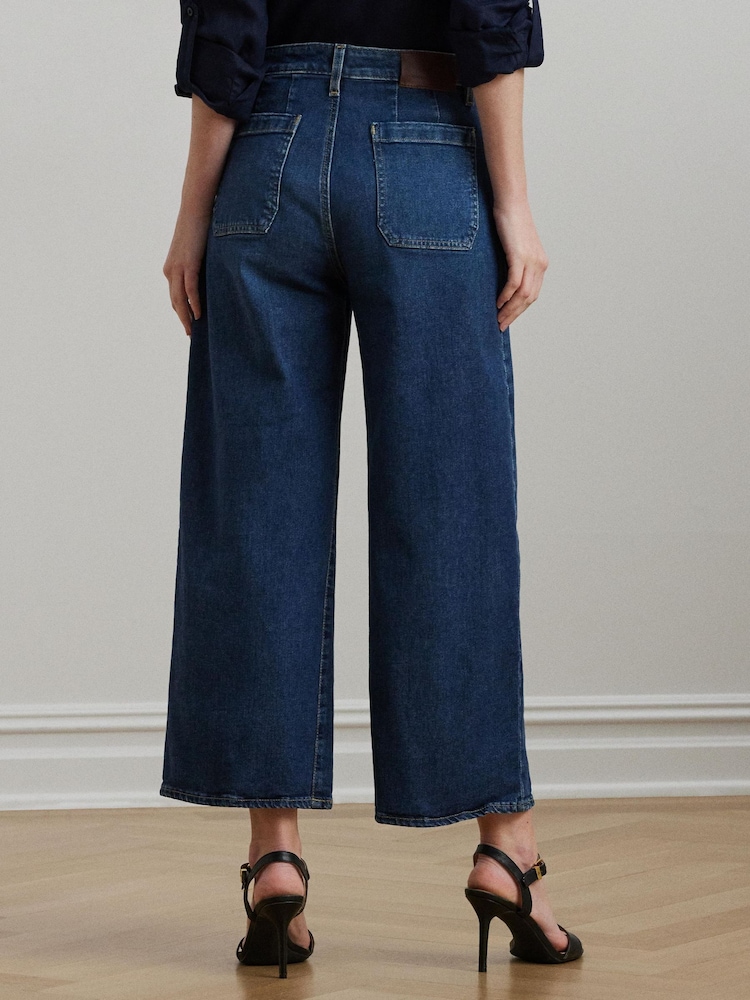 Lauren Ralph Lauren Blue High-Rise Wide-Leg Cropped Denim Jeans - Image 2 of 9